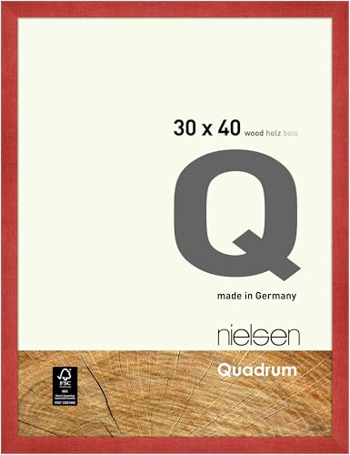 nielsen Bilderrahmen, 30 x 40 cm, Holz, Rot, Fotorahmen zum Aufhängen im Hoch- & Querformat, Echtglas, Quadrum von nielsen