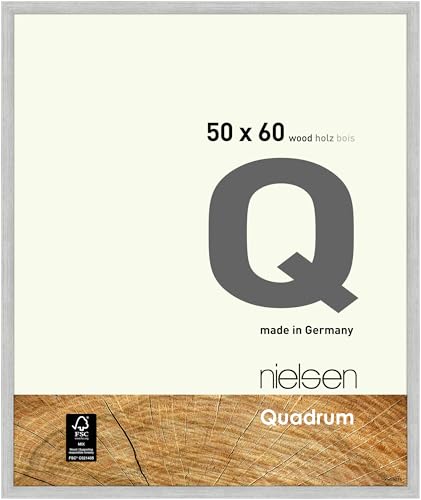 nielsen Bilderrahmen, 50 x 60 cm, Holz, Silber, Posterrahmen zum Aufhängen im Hoch- & Querformat, Echtglas, Quadrum von nielsen