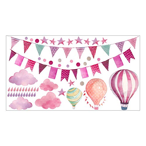 015 Wandtattoo Girlande Wimpelkette Ballon Wolke Aquarell - in 6 Größen - Kinderzimmer Sticker Babyzimmer Wandaufkleber Wandsticker Wanddeko Wandbild Mädchen - 1250 x 700 mm von nikima Schönes für Kinder