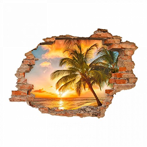 094 Wandtattoo Paradies Sonnenuntergang Strand Palmen - Loch in der Wand - in 6 Größen - Kinderzimmer Sticker Aufkleber Wanddeko Wandbild - Größe 1250 x 870 mm von nikima Schönes für Kinder