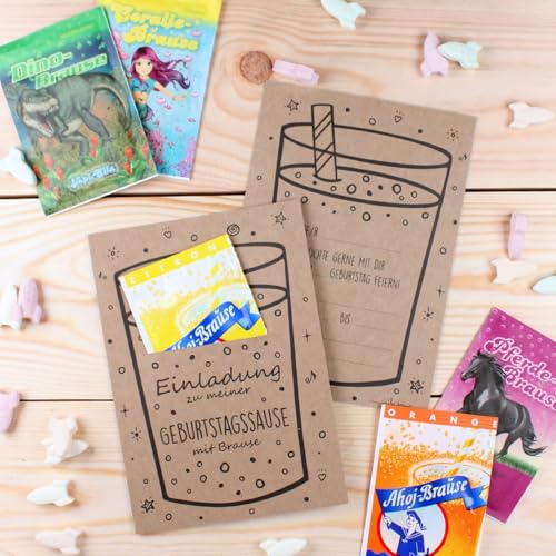 10 Einladungskarten zum Kindergeburtstag Geburtstagssause Kraftpapier inkl. 10 Briefumschlägen Einladung Party Junge Mädchen Kinder OHNE Brausepulver von nikima Schönes für Kinder