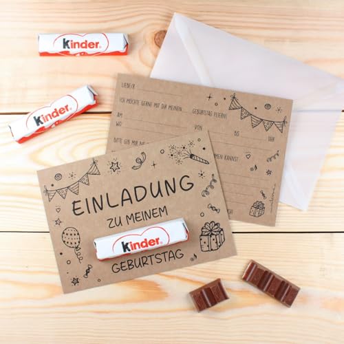 10 Einladungskarten zum Kindergeburtstag Kraftpapier inkl. 10 Briefumschlägen Einladung Party Junge Mädchen Kinder OHNE Kinderschokolade von nikima Schönes für Kinder