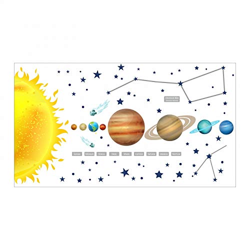 133 Wandtattoo Sonnensystem Planeten - coole Kinderzimmer Sticker Aufkleber Wanddeko Wandbild Junge Sterne Mars Satur Jupiter Sonne - 1250 x 700 mm von nikima Schönes für Kinder