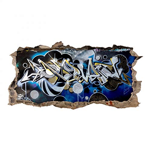 148 Wandtattoo Graffiti blau grau - Loch in der Wand - in 6 Größen - cooles Wandbild Wanddeko Teenager Jugendzimmer - Größe 1000 x 500 mm von nikima Schönes für Kinder