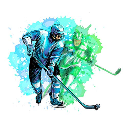 191 Wandtattoo Eishockey Spieler grün blau - Kinderzimmer Wandbild Deko Aufkleber Sticker Junge Teenager - Größe 1250 x 1130 mm von nikima Schönes für Kinder