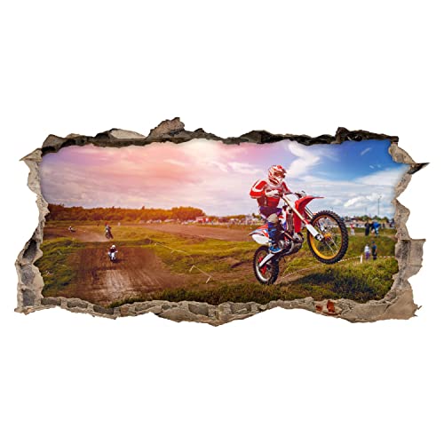 220 Wandtattoo Motocross - Loch in der Wand - Größe 1000 x 500 mm - in 6 Größen - Kinderzimmer Sticker Wandaufkleber Wanddeko Wandbild von nikima Schönes für Kinder