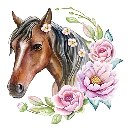 237 Wandtattoo Pferd Kopf braun mit Blumen Kinderzimmer Sticker Aufkleber Größe 500 x 660 mm - in 5 Größen - Kinderzimmer Sticker Wandaufkleber Wandsticker Wanddeko Wandbild von nikima Schönes für Kinder