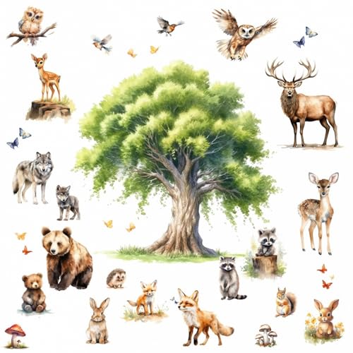 247 Wandtattoo Waldtiere Aquarell Baum Kinderzimmer Wanddeko Größe 750 x 420 mm von nikima Schönes für Kinder