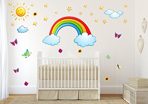 nikima - 006 Wandtattoo Kinderzimmer Regenbogen Sonne Wolken Sterne - in 6 Größen - (1000 x 560 mm) von nikima Schönes für Kinder