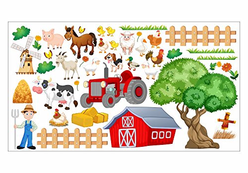 nikima - 020 Wandtattoo Bauernhof niedliche Tiere Traktor Farm Kuh - in 6 Größen - (Größe: 1000 x 560 mm) von nikima Schönes für Kinder