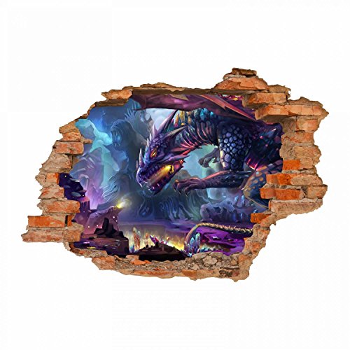 nikima - 097 Wandtattoo Drache Fantasy - Loch in der Wand - in 5 Größen - wunderschöne Kinderzimmer Sticker und Aufkleber bezaubernde Wanddeko Wandbild Junge Mädchen Größe 500 x 350 mm von nikima Schönes für Kinder