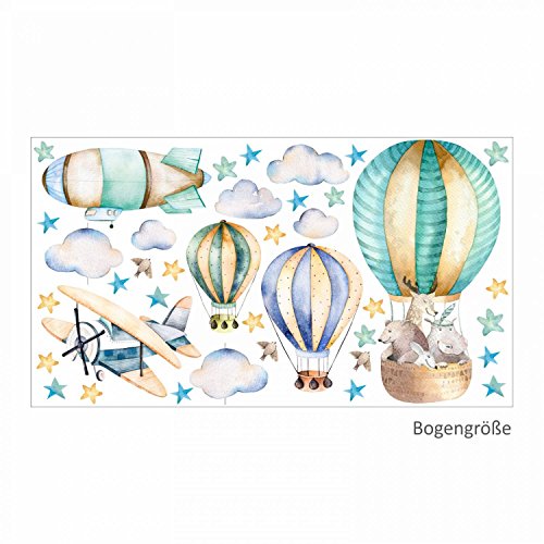 nikima - 114 Wandtattoo Ballon mit Freunden - in 6 vers. Größen - Kinderzimmer Babyzimmer Sternenhimmel Aufkleber niedliche Sticker süße Wanddeko Wandbild Junge Mädchen Aquarell - Größe 2000 x 1120 mm von nikima Schönes für Kinder