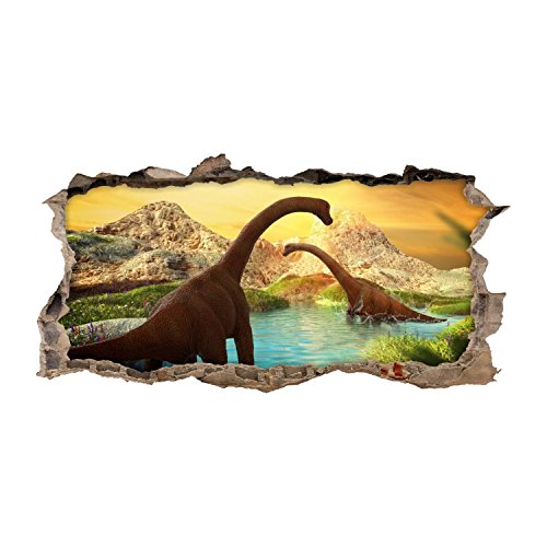 nikima - 118 Wandtattoo Brachiosaurus Sonnenuntergang Urzeit - Loch in der Wand - in 6 Größen - Coole Kinderzimmer Sticker und Aufkleber Wanddeko Wandbild Junge - Größe 1250 x 630 mm von nikima Schönes für Kinder