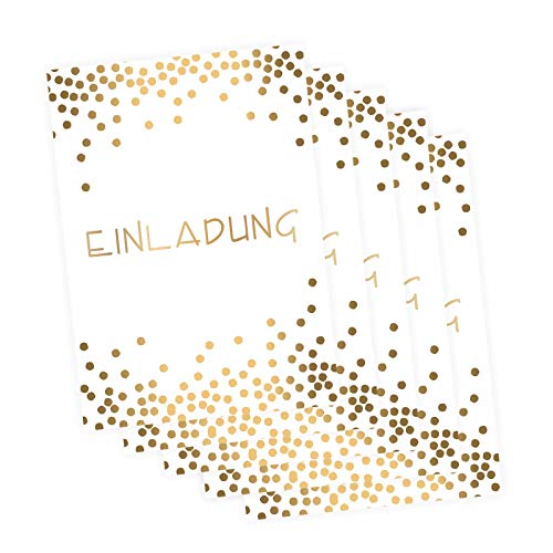 nikima Schönes für Kinder 10 edle Klapp-Einladungskarten Punkte Gold inkl. 10 weißen hochwertigen Briefumschlägen - Hochzeit Geburtstag Konfirmation Jubiläum Dots von nikima Schönes für Kinder