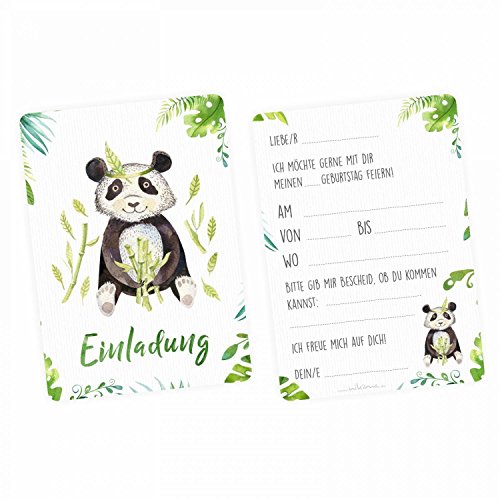 nikima Schönes für Kinder - 10 Einladungskarten Panda Dschungel Grün inkl. 10 transparenten Briefumschlägen Kinder Geburtstag Mädchen Junge Einladung Feier Aquarell Dschungel Tier … von nikima Schönes für Kinder