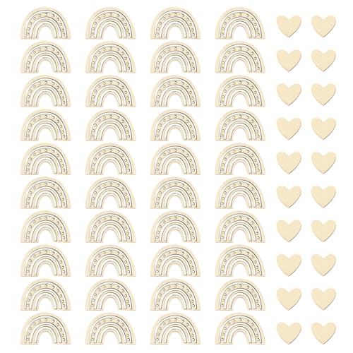 Konfetti aus Holz, 60 Stück, in Herz- und Regenbogenform, Tischdekoration für Taufe, Kommunion, Geburt und Partys, buntes Konfetti, ideal für Tischdekorationen und zum Basteln von nllkii