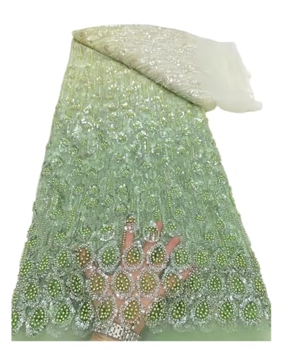 Afrikanischer Pailletten-Spitzenstoff, Spitzenstickerei, 3D-Perlen-Mesh-Stoff, 5 Yards, For Frauen, Hochzeit, Party, Kleid(3) von nmbhus