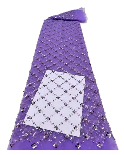 Elegante, Zarte, Weiche Pailletten-Tüllspitze Mit Schönem Steinstoff For Party-Abendkleid(Purple,5 yards) von nmbhus