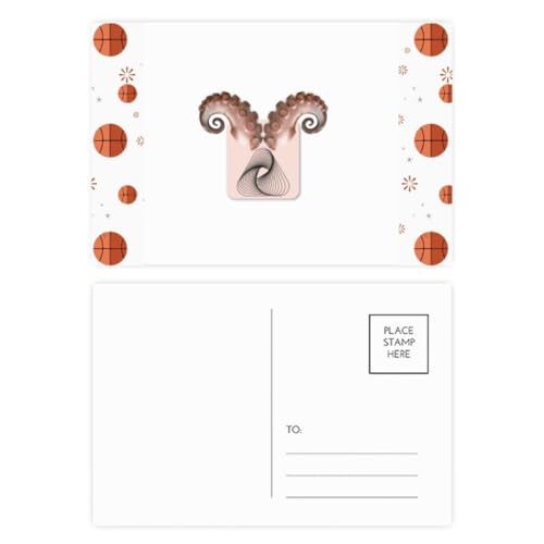 Oktopus Horn Wolle Gesicht Art Deco Fashion Basketball Postkarten-Set Dankeskarte Versandseite 20 Stück von no/no