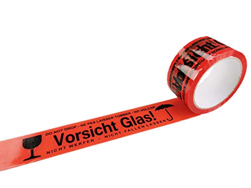 norrun Paketklebeband Klebeband VORSICHT GLAS! je Rolle 66m Packband Paketband Kleberolle Vorsicht Glas mehrsprachig (eine Rolle, Vorsicht Glas) von norrun