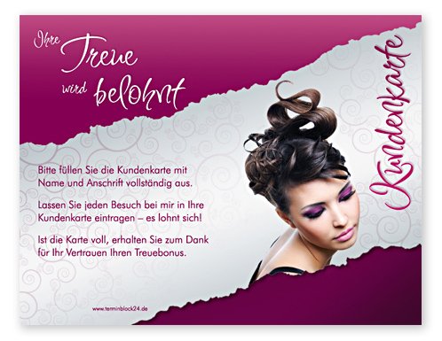 Kundenkarten (50 Stück) für Friseur, Hairstyling, Kosmetik, Wimpern - Bonuskarten"curly sue" von notizblock24