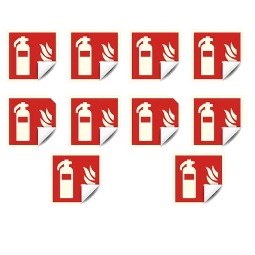 notlok Safety Work - 10x Feuerlöscher Schild [ 10 x 10 cm ] | Aufkleber Schild - einfache Montage | DIN EN ISO 7010 | Schild Feuerlöscher co2, Löscher Piktogramm von notlok Safety Work