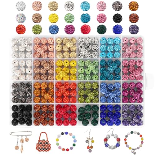 240 Stück 24 Farben Strassperlen zum Basteln, funkelnde runde Tonperlen, Kristall-Disco-Kugel, Ton, Strassperlen für DIY-Schmuckherstellung, Armband, Halskette, Ohrringe und Weihnachtsdekoration (10 von novani