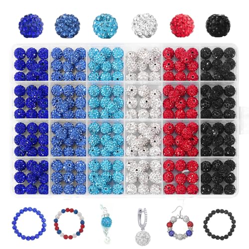 Glitzernde Ton-Perlen zum Basteln, 10 mm, Discokugel für selbstgemachte Schmuckherstellung, Armband, Halskette, Ohrringe und Weihnachtsdekoration, Ton, Strass, blaue Serie, 240 Stück von novani