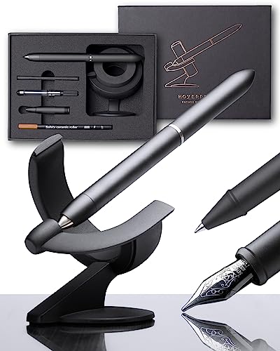 novium Hoverpen Future Edition – Füllfederhalter & Tintenroller, All-In-Geschenk-Box, feine Feder, futuristische Ästhetik, Luxus-Stift, aus Metall, frei drehender Executive-Stift, Geschenke für Papa von novium