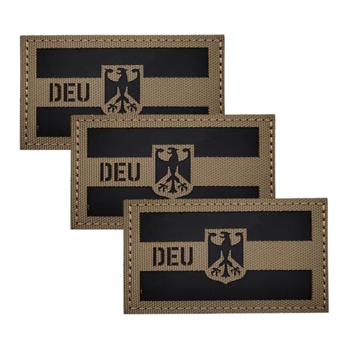 3 Stücke DEU Deutsche IR Infrarot Reflektierende Klett Patches Militär Für Rucksack Hut Jacke Militär Baseballkappe Uniform Kleidung Taktische Weste Hundegeschirr (Braun) von nuluxi