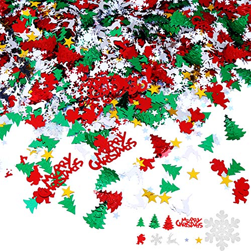 Nuluxi Weihnachten Konfetti Tisch Dekoration Metallic Weihnachten Konfetti Streudeko Schneeflocke Konfetti Multicolor Helles Konfetti Santa Frohe Weihnachten Rentier für Handwerk Weihnachtsdekoration von nuluxi