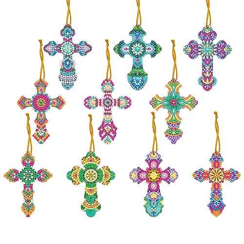 nuluxi 5D Diamond Painting Lesezeichen Set 10 Stück Kreuzform Schlüsselanhänger Kreuz Doppelseitig Diamant Malerei Schlüsselbund Strass Keychain für Erwachsene Kinder DIY Kunst Handwerk Zeichnung von nuluxi