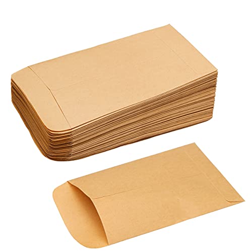 nuoshen 100 Stück Samentüten, 6x10 cm Kleine Braune Flachbeutel Mini Papierbeutel Kraftpapier Papiertüten zum Befüllen Samen Bonbons Süßigkeiten Münz Schmuck von nuoshen