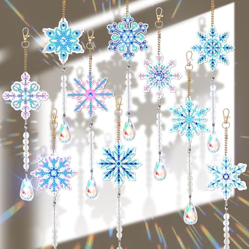 nuyikaso 10 Stück Sonnenfänger Kristall Regenbogen Anhänger Diamond Painting Schneeflocken Schlüsselanhänger 5D DIY Diamant Gemälde Ornament für Fenster, Garten, Außen, Zuhause Büro von nuyikaso