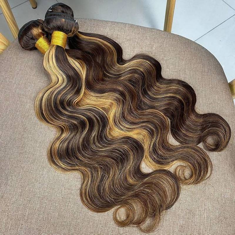 3Bundles Highlight Dunkelbraun Honig Blonde Haarbündel Balayage Haarreif Tiefe Welle Menschliche Haarverlängerungen Ombre Haar Kostenloser Versand von nymphhair