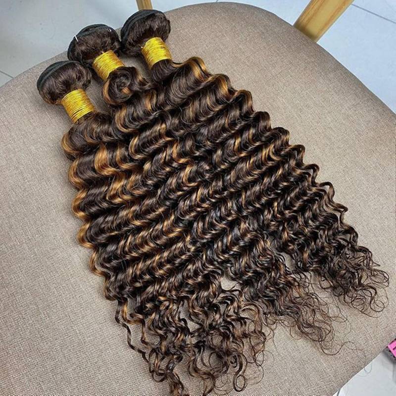 3Bundles Highlight Dunkelbraun Honig Bonde Haarbündel Balayage Haarfessel Tiefwelle Menschliche Haarverlängerungen Ombre Haar Kostenloser Versand von nymphhair