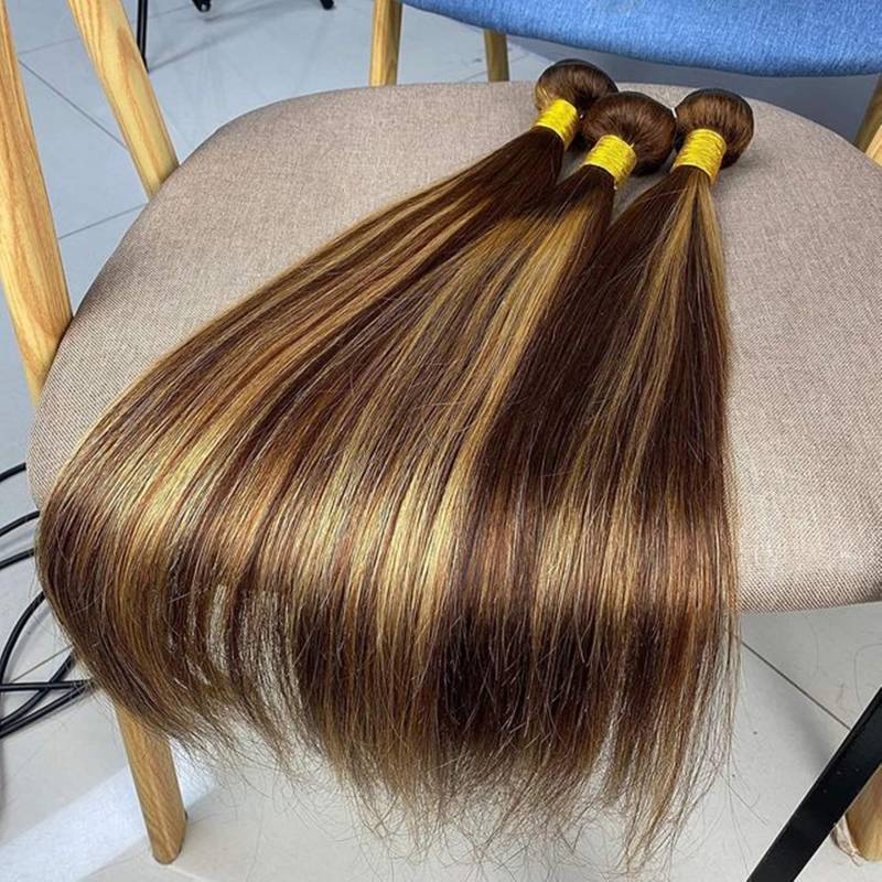 3Bundles Highlight Dunkelbraun Und Honigblond Haarbündel Balayage Haarreif Seide Gerade Menschliche Haarverlängerungen Ombre Haar Kostenloser Versand von nymphhair