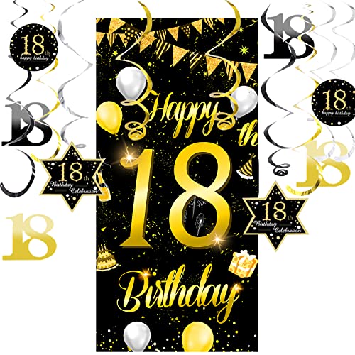 18.Geburtstag Banner für Mädchen Junge 18 Geburtstag Deko Geburtstagsdeko Gold Banner Geschenk XXL mit 18th Birthday Spiralhänger von oGoDeal