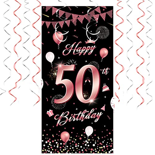 50. Geburtstag Deko für Mädchen Roségold Banner 50 Geburtstag Geburtstagsbanner 50 Happy Birthday Geschenk XXL mit 50th Birthday Spiralhänger von oGoDeal