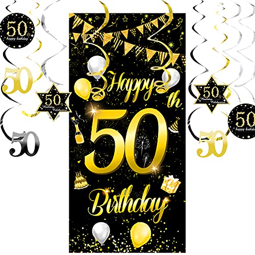 50.Geburtstag Banner für Männer Frau 50 Geburtstag Deko Geburtstagsdeko Gold Banner Geschenk XXL mit 50th Birthday Spiralhänger von oGoDeal