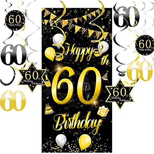 60.Geburtstag Banner für Männer Frau 60 Geburtstag Deko Geburtstagsdeko Gold Banner Geschenk XXL mit 60th Birthday Spiralhänger von oGoDeal