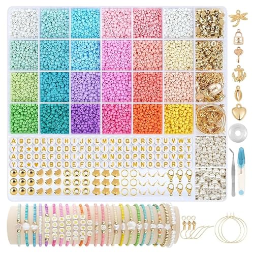 oeeo 3 mm Perlen für Armbänder 24 bunte Perlen Set, Makaron Matte Glasperlen für Gewinde, Mini Bead Set Charm Kit für DIY Armbänder, Weihnachten, Feiertage, Geburtstage, Belohnungen von oeeo