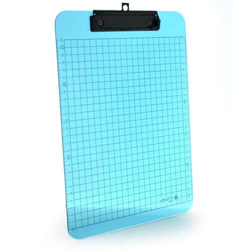 Transparenter Halter mit Klammer und kariert + bedruckte Lineale – leichtes und sehr festes Board mit Metallklammer mit Papierschutz und optionalem Aufhänger von Office Box (A4, Hellblau) von office box