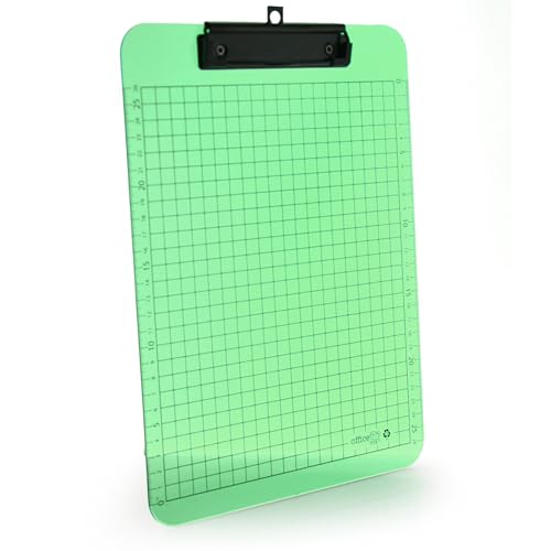 Transparenter Halter mit Klammer und kariert + bedruckte Lineale – leichtes und sehr festes Board mit Metallklammer mit Papierschutz und optionalem Aufhänger von Office Box (A4, grün) von office box