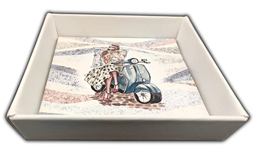 Gastgeschenk für Hochzeit, Taufe, Kommunion, Konfirmation, Taschenleer, Pyrus-Kunstleder, weiß, bedruckt, "Vespa" - Objektando (Tablett 30 x 40 cm) von oggettando