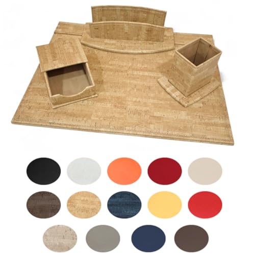 OGGETTANDO Schreibtisch-Set aus Kunstleder mit Zubehör, bestehend aus aufklappbarem Schreibtisch, Briefablage, Stifthalter, Kartenhalter (Sughero Beige) von oggettando