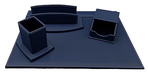 oggettando Schreibtisch-Set aus Kunstleder mit Zubehör, bestehend aus aufklappbarem Schreibtisch, Briefablage, Stiftehalter, Namensschildhalter (blau) von oggettando