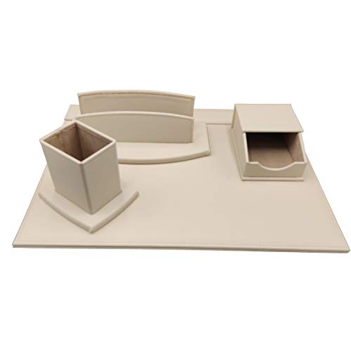 oggettando Schreibtischset Kunstleder mit Zubehör bestehend aus aufklappbarem Schreibtisch, Briefablage, Stiftehalter, Zettelhalter (Beige) von oggettando