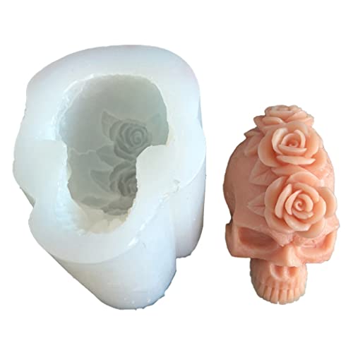 ohodhmnu 3D-Kerzen-Form mit Rosen- und Totenkopf-Motiv, Epoxidharz, handgefertigt, Wachs, Seife von ohodhmnu