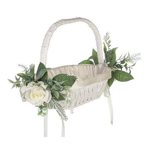 ohodhmnu Handlicher Blumenkorb, leicht, Blumenampel für Hochzeit, kleiner Rattan-Aufbewahrungskorb, Picknickkorb mit Griff von ohodhmnu